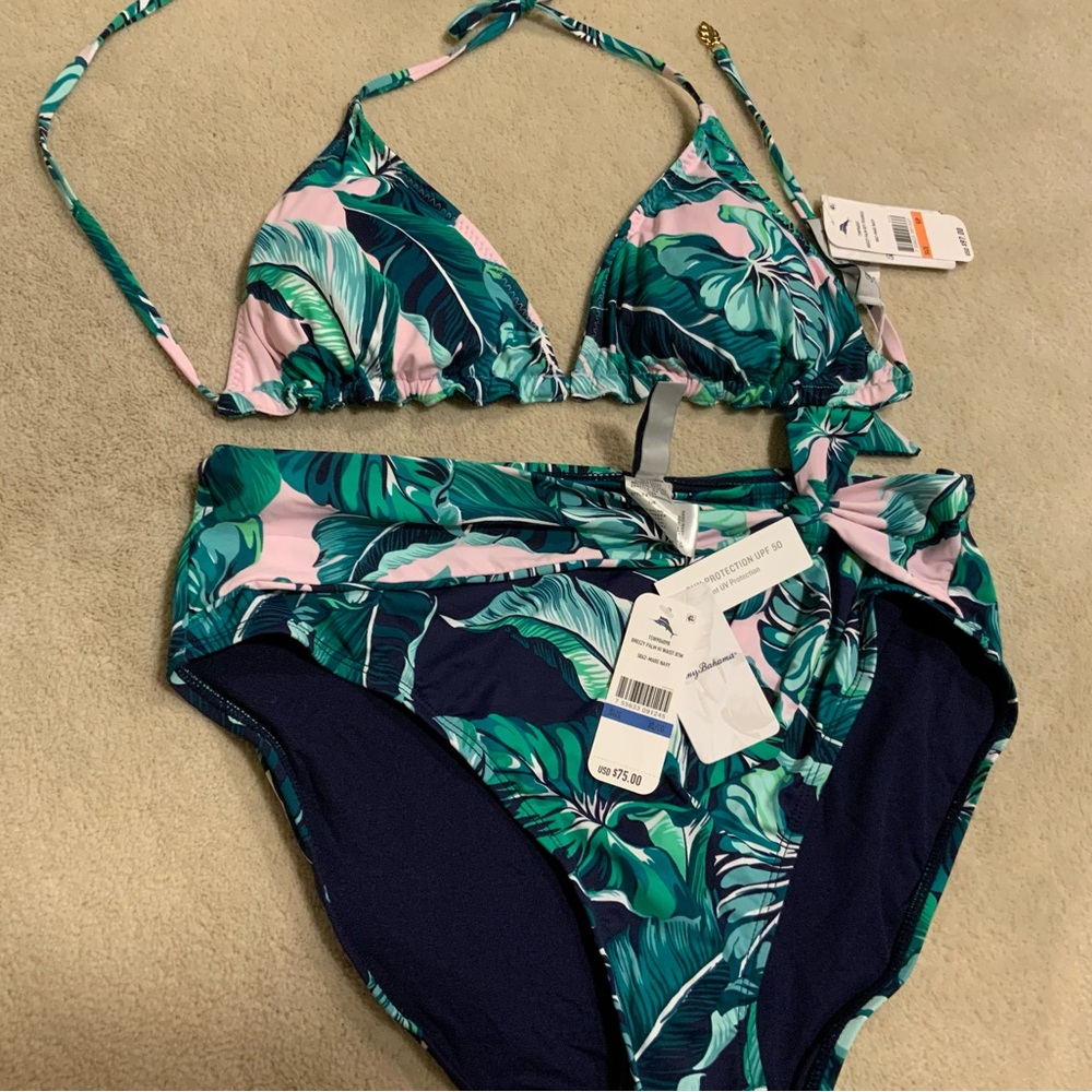 Tommy Bahama Pink and Green Palm Bikini - Tags attached